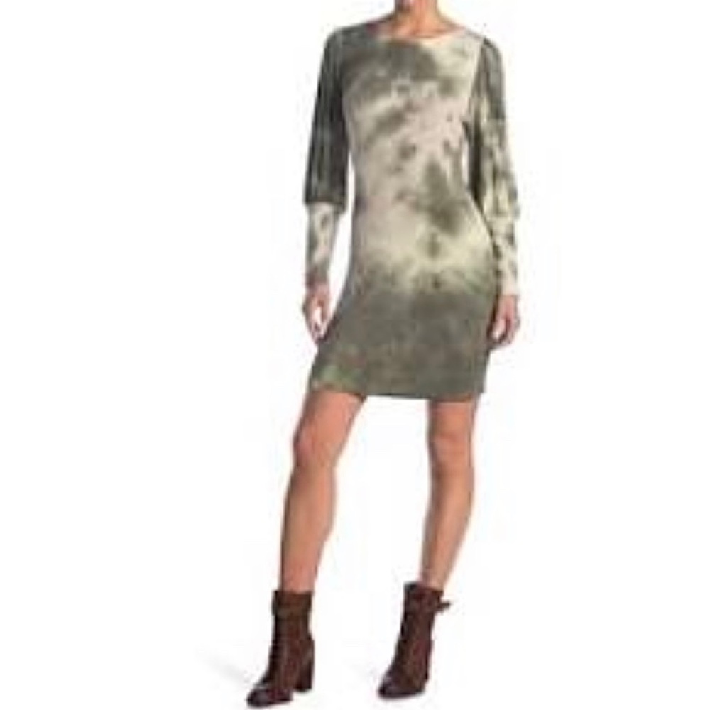 Status by Chenault Green Tie Dye Rib Knit Long Sleeve Mini Dress Casual Small